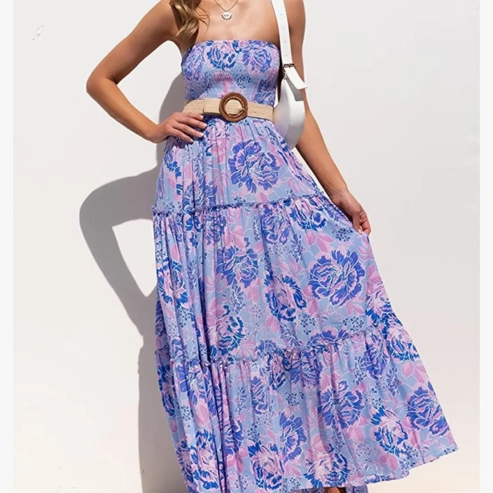 NWT ZESICA Women's Bohemian Floral Printed Strapless Maxi Dress - Picture 4 of 6